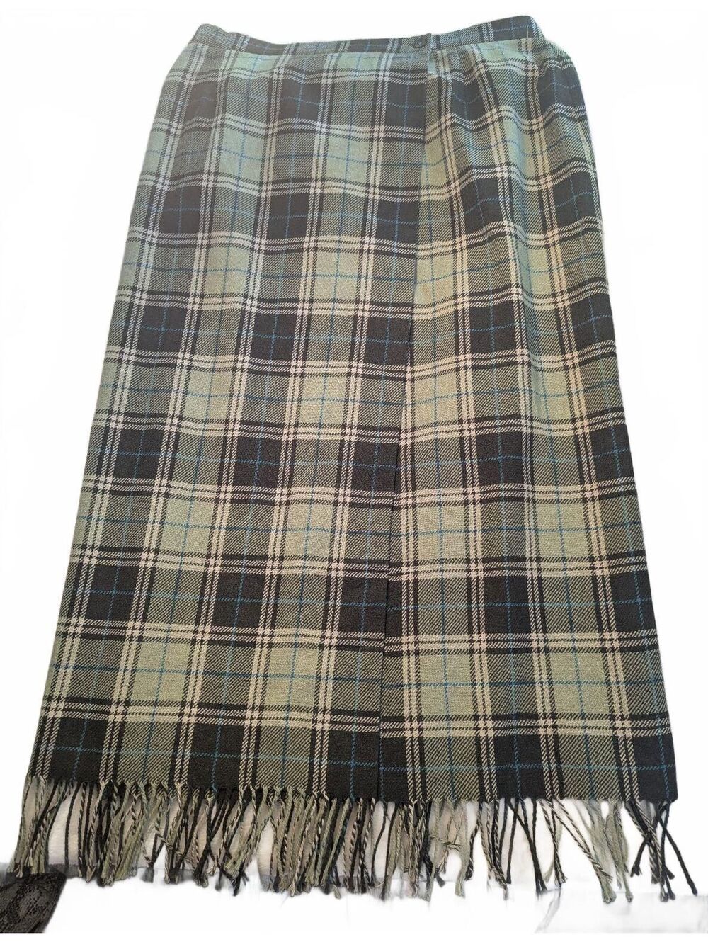 Evan-Picone Plaid Midi Skirt with Fringe Detail